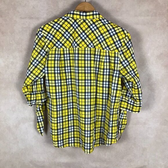 MICHAEL KORS Plaid Tie-Sleeve Button-Down Shirt Petite Medium - Picture 7 of 9
